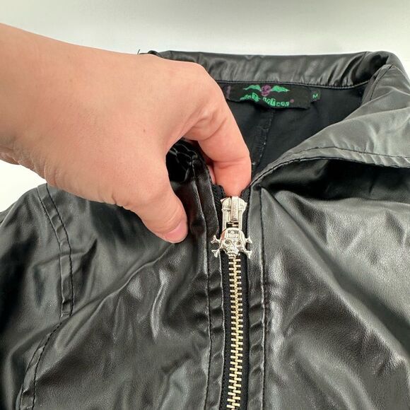 Tripp NYC Black Faux Leather Zip Front Skull Dress Size Medium - Picture 2 of 8